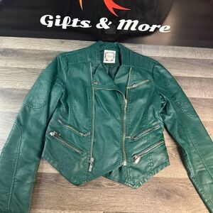 Green faux Leather Moto Jacket